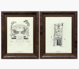 BILL TURNBULL ( Escuela escocesa contemporánea) FACHADA DEL CASTILLO HORNBY Y THE WARWICK VASE Pareja de estampas 40 cm.x29 cm.