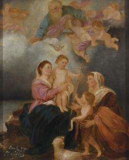 ESCUELA ESPAÑOLA SIGLO XIX VIRGEN CON EL NIÑO, SANTA ISABEL Y SAN JUAN BAUTISTA NIÑO Oleo sobre lienzo 27 cm.x22 cm.