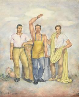 PEDRO SÁNCHEZ GARCÍA (1902-1971) Pintor valenciano CAMPESINOS Óleo sobre lienzo de 350 x 285 cm.