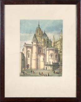 GONZÁLEZ URBIEDA (1900 - 1982) Pintor español CATEDRAL DE SALAMANCA Litografía sobre papel 69 cm. x55 cm.