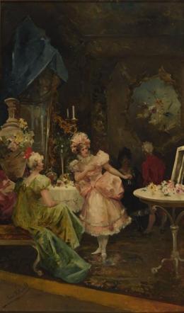 LUCAS VILLAMIL (Escuela española segunda mitad del siglo XIX) Escena de interior