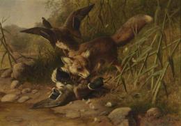 FEDERICO JIMENEZ (Madrid 1841-1931) Zorro cazando patos