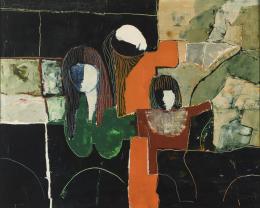 JOSE LUIS CORRAL BOCOS (1934 - 1990) Pintor soriano EN FAMILIA. Óleo sobre táblex 70 cm.x90 cm.