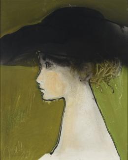 JUÁN GARCÉS (Marín, Pontevedra, 1935-Madrid, 2014) Perfil de mujer con sombrero