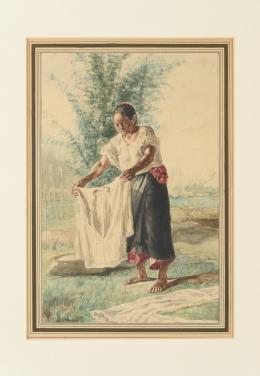 FELIX MARTINEZ LORENZO (Manila, Filipinas 1859-1919) Campesino con gallo y Mujer Tagala