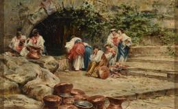 DANIEL HERNANDEZ MORILLO (Salcabamba, 1856- Lima, 1932) Jóvenes en una fuente de Tívoli, 1890