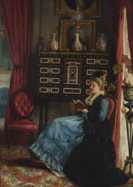 CONCEPCIÓN FIGUERA y MARTÍNEZ "LUIS LARMIG" (Madrid 1860 - Madrid 1926) Dama leyendo en su gabinete, 1877