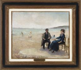 MAXIME DASTUGUE (Castelnau-Magnoac 1851 - Paris 1909) Pareja en la playa