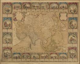 JEAN -BAPTISTE LOUIS CLOUET (1729-1790) Carte d'Asie divisée en ses principaux états, 1776 Grabado iluminado 100 x126 cm.