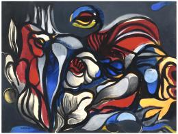 HENRI DECHANET (1930 - 2019) Pintor marroquí LA SEMILLA Y LA FLOR BLANCA Óleo sobre lienzo adherido a cristal 90 cm. x117 cm.