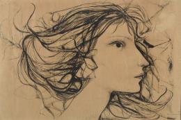 SERVANDO CABRERA MORENO (1923 -1981) Pintor habanero ROSTRO FEMENINO Tinta sobre papel 60,50 cm.x90 cm.