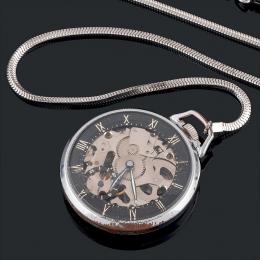 RELOJ LEPINE SKELETON ,GIRARD PERREGAUX & Co. Fabricado en acero inoxidable. Caja deteriorada. Maquinaria firmada "GIRARD PERREGAUX & Co." Tapa posterior en cristal. Esfera que deja ver la maquinaria en la parte central, orla en esmalte negro con numeraci