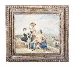 SEGUIDOR DE FRANCISCO DE GOYA (1746-1828) LA VENDIMIA O EL OTOÑO, SIGLO XIX Óleo sobre lienzo 22,50 cm.x28 cm.