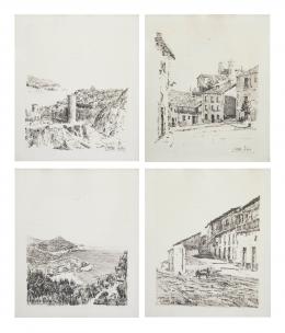 ESCUELA ESPAÑOLA, S.XX Tossa de Mar y tres vistas rurales