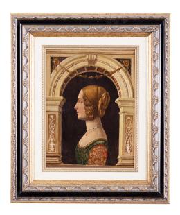 RETRATO DE GIOVANNA TORNABUONI DE PERFIL EN ERQUITECTURA, ESCUELA ITALIANA FFS S. XIX, COPIA DEL ORIGINAL DE DOMENICO GHIRANDAIO (1448 - 1494). Pintor italiano