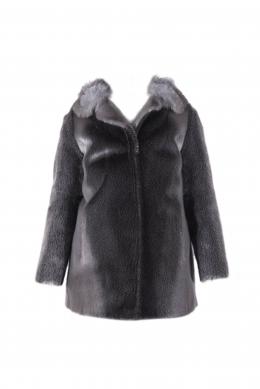 CHAQUETÓN DE PIEL DE FOCA CON CUELLO DE ZORRO GRIS