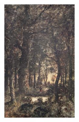 RENÉ GOURDON (Francia, 1855 - ?) Paisaje lacustre con figura