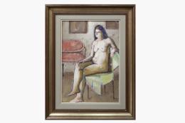 DEMETRIO SALGADO (1915 - 2000) Pintor salmantino DESNUDO FEMENINO SENTADO