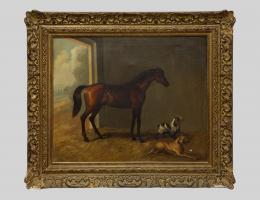 WALKER MORRIS ( act.1850-1871). Pintor británico. CABALLO CON DOS PERROS