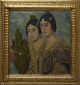 E. FERRER CABRERA (1888-1962) Pintor valenciano. PAREJA DE FALLERAS CON CÁNTARO, 1930