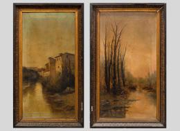 PAREJA DE ESCENAS FLUVIALES, FIRMADOS RIVAS, ESPAÑA S.XIX