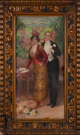 ABELARDO GHERSI (1873-?) MANOLA CON UN CABALLERO EN FIESTA ART DECÓ, 1914