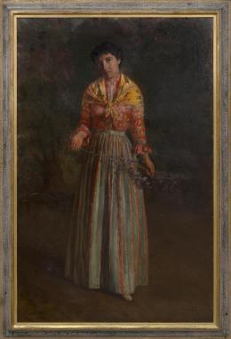 JUAN LUNA Y NOVICIO (1857 - 1899). Pintor filipino RETRATO DE JOVEN CON VARA DE FLORES
