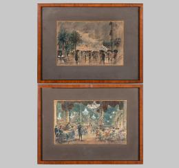 MANUEL RUIZ MORALES (1857- 1922) Pintor granadino PAREJA DE ACUARELAS CON ESCENAS DE CASINO Y MONTECARLO Acuarela sobre papel 23,5 cm. x30,3 cm.