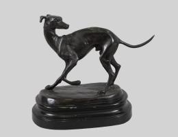 GALGO, ESCULTURA DE BRONCE SOBRE BASE DE MADERA