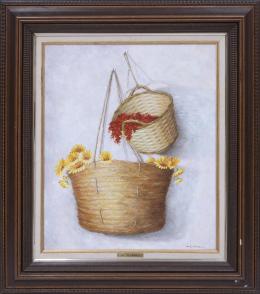 M. ESTEBAN CESTAS CON FLORES Óleo sobre lienzo 55,5 cm. x48,5 cm.