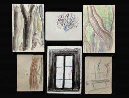 FRANCISCO BORES (Madrid, 1898 - París, 1972) SEIS DIBUJOS REALIZADOS EN TECNICAS MIXTAS SOBRE PAPEL, EN SU CARPETA INTERVENIDA POR EL ARTISTA.