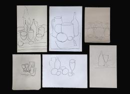 FRANCISCO BORES (Madrid, 1898 - París, 1972) CONJUNTO DE 6 DIBUJOS A TINTA Y LÁPIZ SOBRE PAPEL DE BODEGONES