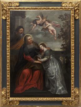 ATRIBUIDO A JUAN VAN DER HAMEN Y LEÓN (1596-1631) Pintor madrileño LA EDUCACIÓN DE LA VIRGEN Óleo sobre lienzo de 113 x 79 cm