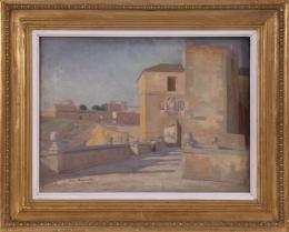 JEAN ARNAVIELLE (1881 - 1961) Pintor parisino Pintor parisino VISTA DE LAS AFUERAS DE UNA CIUDAD Óleo sobre lienzo de 46 x 61cm.