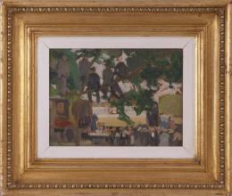 JEAN ARNAVIELLE (1881 - 1961) Pintor parisino Pintor parisino SUBIDOS A UN ÁRBOL Óleo sobre tabla de 25,5 x 34cm.