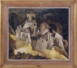 ÁLVARO DELGADO ( Madrid, 1922 - 2016) PAISAJE CON CASTILLO Óleo sobre lienzo de 85 x 100cm.
