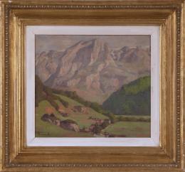 JEAN ARNAVIELLE (1881 - 1961) Pintor parisino PAISAJE MONTAÑOSO Óleo sobre tabla de 35 x 41cm.