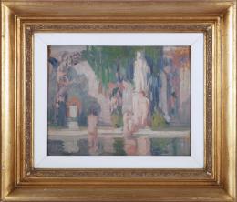 JEAN ARNAVIELLE (1881 - 1961) Pintor parisino BAÑISTAS Óleo sobre tabla de 26 x 33,5cm.