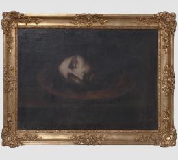 JORGE PARDIÑAS (S.XIX) Pintor madrileño OFRECIMIENTO DE LA CABEZA DE SAN JUAN BAUTISTA. Óleo sobre lienzo 53 cm. x73 cm.