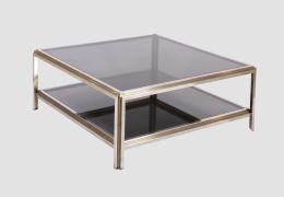 MESA BAJA DE SECCIÓN CUADRADA DE METAL Y LATÓN EN EL ESTILO DE WILLY RITZZO. S.XX
