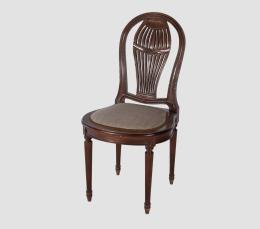 DOCE SILLAS DE MADERA DE CAOBA CON RESPALDO CALADO SIGUIENDO MODELOS FRANCESES MONTGOLFIER CON TAPICERÍA GRIS.