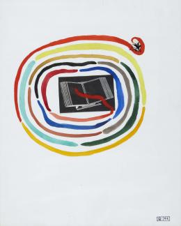 QUICO RIBAS (1953-2008) Pintor conquense RECORRIDO Collage y acurela sobre papel 41 cm.x33 cm.