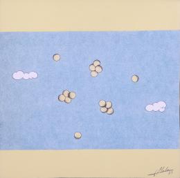 HERMINIO MOLERO (1948) Artista toledano CÍRCULOS Y NUBES Dibujo a ceras y plumilla sobre cartulina. 30 cm. x30 cm.