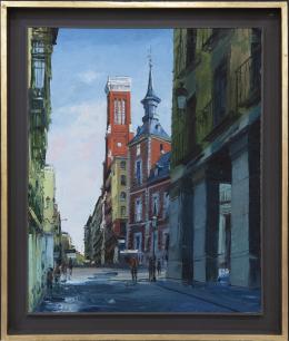 SANTIAGO DIAZ (1940) Pintor Madrileño PLAZA DE SANTA CRUZ Óleo sobre lienzo 74,8 cm. x88 cm.