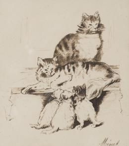 LOUIS EMILE MINET (Rouen 1841-1920) GATOS Tinta sobre papel 39 cm. x30 cm.