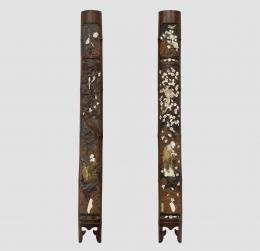 PAREJA DE MEDIAS COLUMNAS JAPONESAS DE BAMBÚ S.XIX Bambú 142 cm. x15 cm.