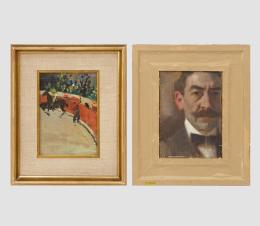 ATRIBUIDO A SEGUNDO MATILLA MARINA (1862-1937) Pintor catalán CORRIDA DE TOROS Y AUTORETRATO EN EL REVERSO. Óleo sobre lienzo 35 cm. x30 cm.