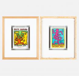 KEITH HARING (1958-1990) Artista estadounidense DÜSELDORF 1988 / MONTREUX JAZZ 1983 Serigrafía sobre papel por ambas caras 43 cm. x37 cm.