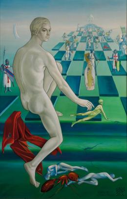 Margaret Marley Modlin (Carolina del norte 1927-Madrid 1998) Ceguera ajedrecística Óleo sobre lienzo 196 cm. x163 cm.