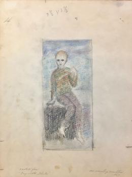 Margaret Marley Modlin (Carolina del norte 1927-Madrid 1998) Boceto Nelson con la flauta… Dibujo y lápices de colores sobre papel 30 cm. x23 cm.